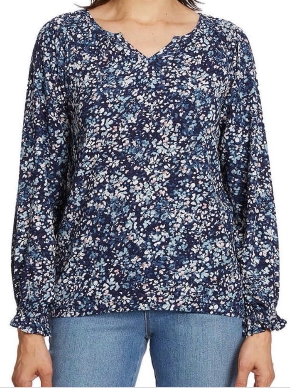 Jessica Simpson Navy Floral V-Neck Top